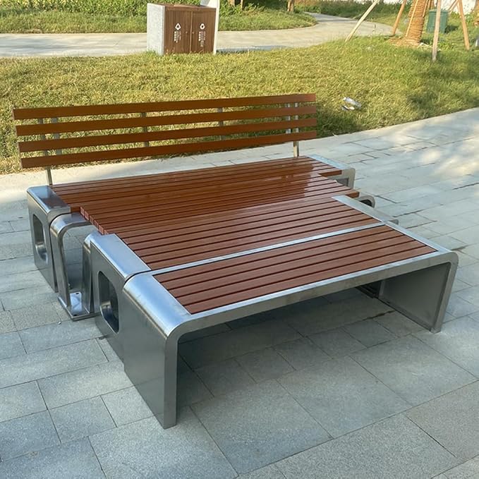 LITFAD Outdoor Indoor Bench Stainless Steel Metal Park Bench - Image 4