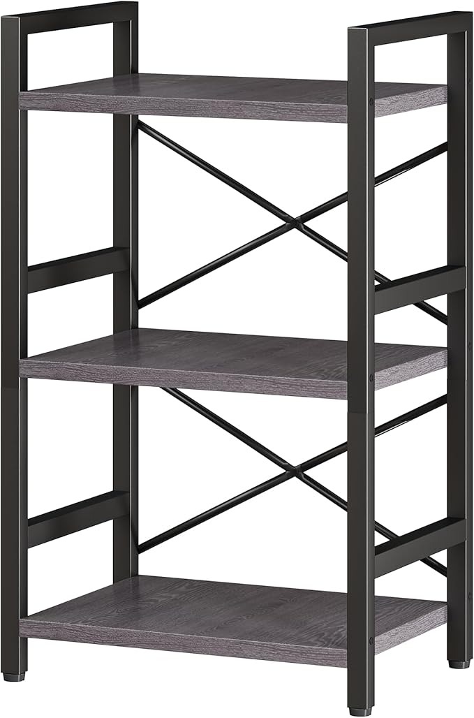 Homeiju Bookshelf, 3 Tier Industrial Bookcase, Metal Small Bookcase, Rustic - Image 8