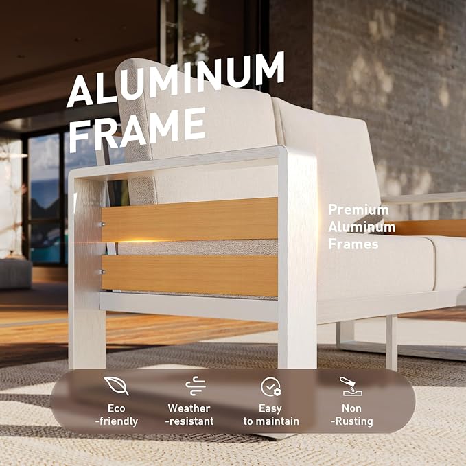 Aoxun Aluminum Outdoor Patio Furniture Set, 3 Seats Metal Sectional Patio - Image 2