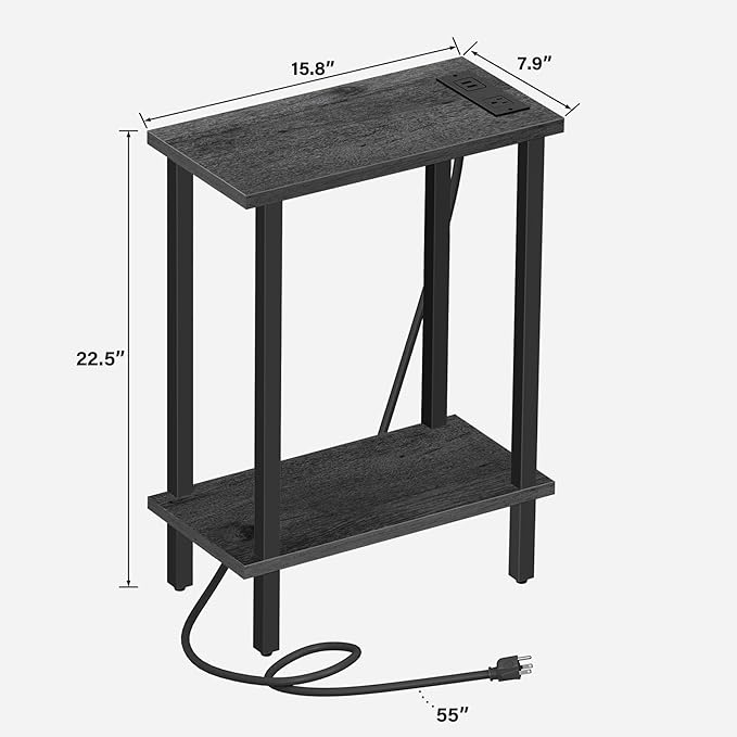 TUTOTAK Small End Table with Charging Station, Narrow Side Table with USB Ports - Image 3