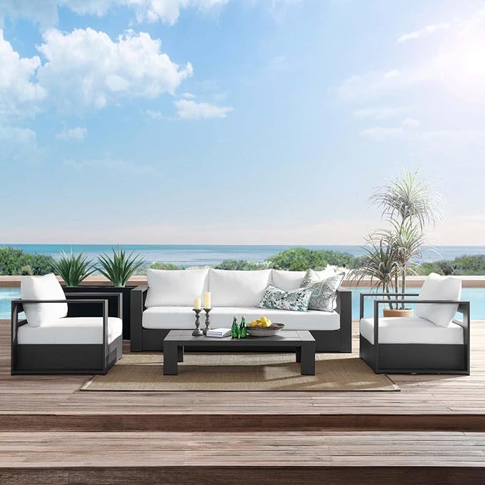 Modway Tahoe Aluminum 4-Piece Outdoor Patio Set in Gray White - Image 3