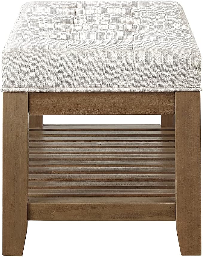 24KF Large Rectangular Upholstered Tufted Linen Ottoman Bench, Padded Bench - Image 7