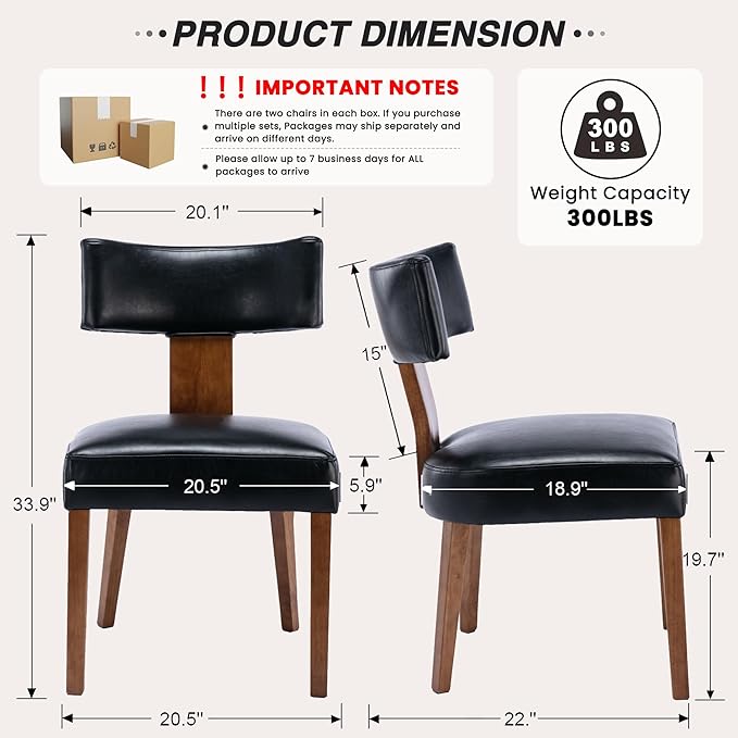 HNY Mid Century Modern Dining Chairs Set of 4, Farmhouse PU Leather Upholstered - Image 2