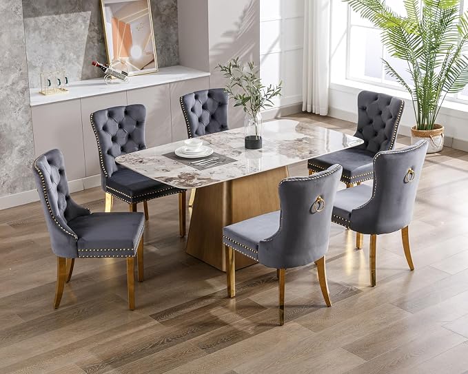 KCC Velvet Dining Chairs Set of 2, Upholstered High-end Tufted Dining Chair - Image 8