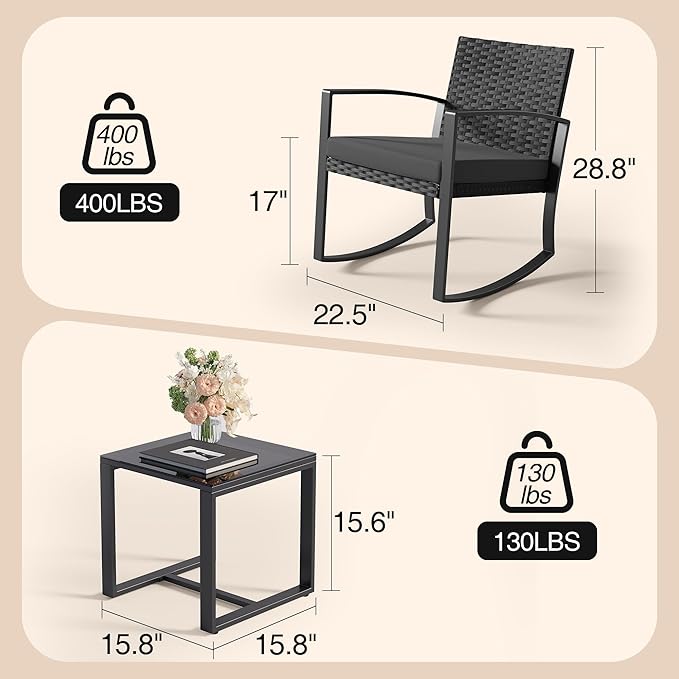 Qsun 3 Pieces Patio Furniture Set Rocking Bistro Set, Outdoor Patio Furniture - Image 2