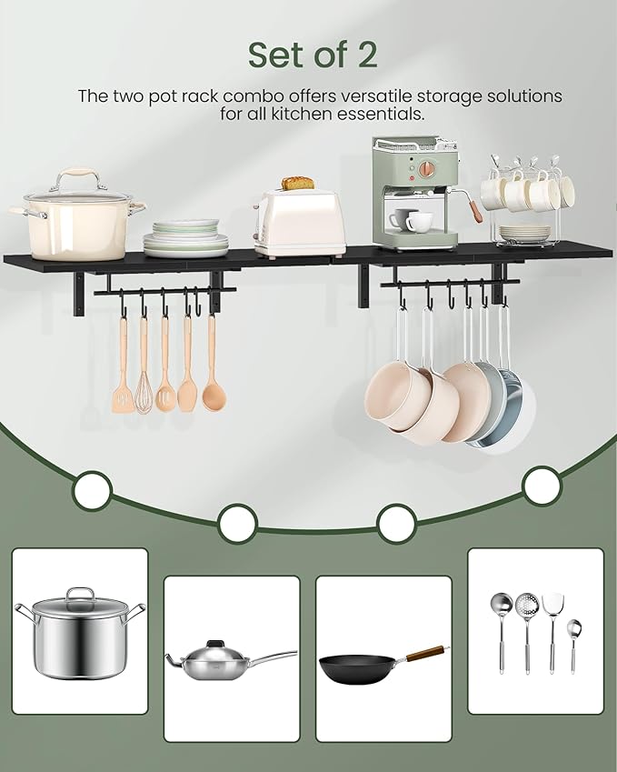 CHOEZON Wall-Mounted Pot Racks, Floating Shelves, Wall Shelves, Vintage Pot - Image 6