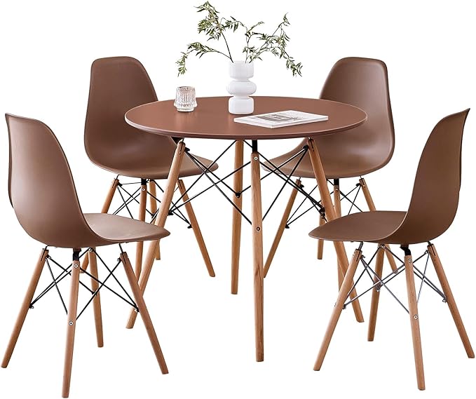 5-Piece Round Dining Table Set, Small 31.5" Kitchen Table Chairs Set of 4 Space by LECAFURHL