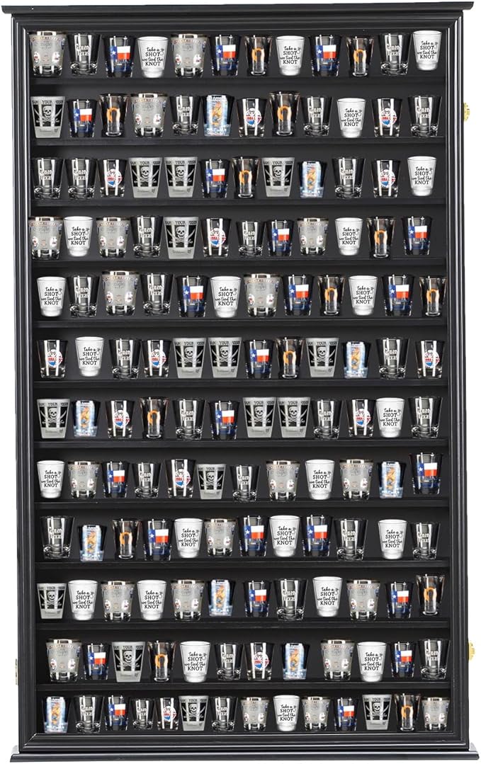 Shot Glass Storage Display Case Large Solid Wood Cabinet Rack Holder Wall by SNAIL