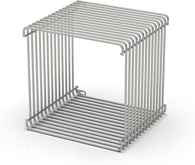 Square Geometry Retro Side Table Prime-Stainless Steel Linear Metal End Table by Unknown