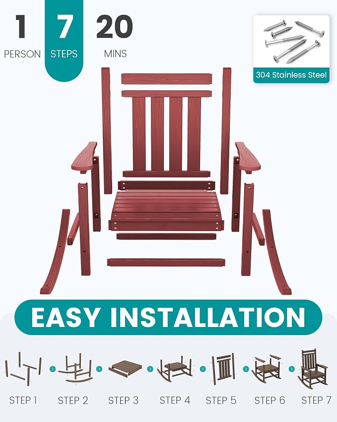 SERWALL Oversized Outdoor Rocking Chair Set of 2, HDPE Rocker - Image 7