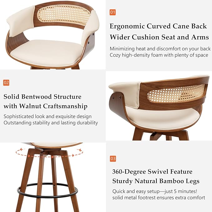 Set of 3 Rattan Swivel Counter Stools - Image 3