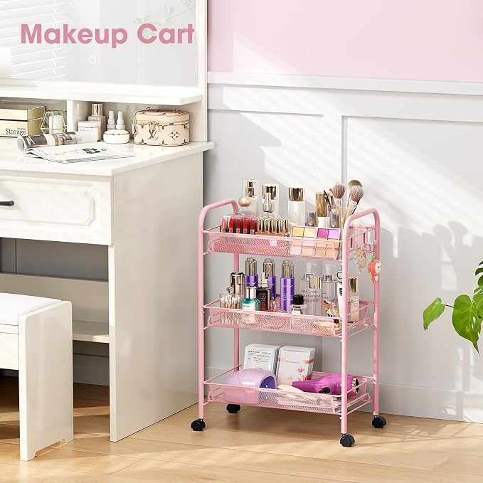 TOOLF 3 Tier Rolling Cart Pink - Image 5