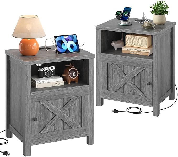 Marsail Farmhouse Nightstand, Wood Bedside Table - Image 3