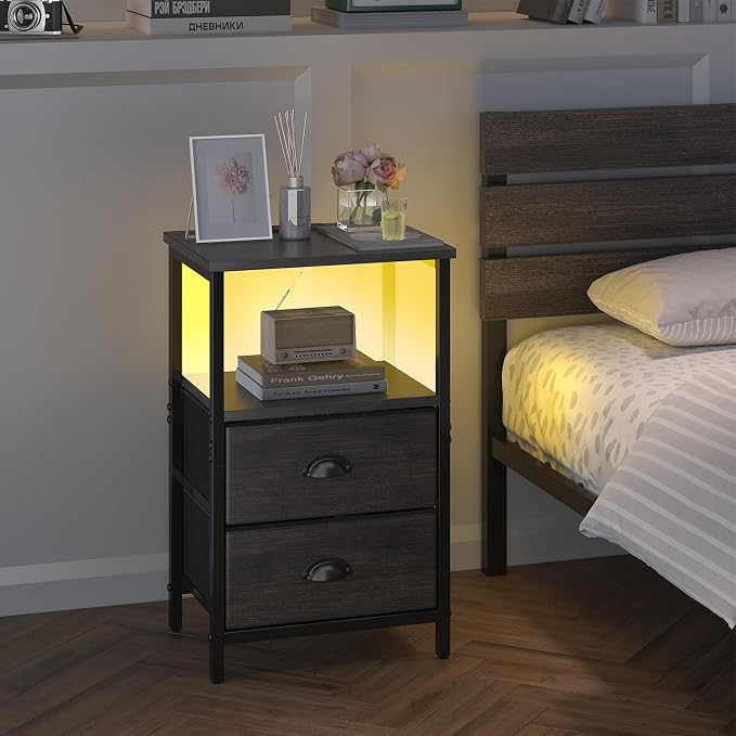 sthmec Nightstand with Charging Station, LED Night Stand Set of 2, Bedside - Image 5