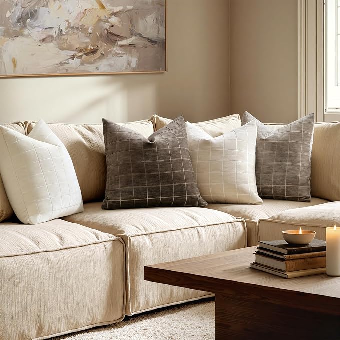 MIULEE Decorative Chenille Check Lumbar Throw Pillow Covers Vintage Plaid Couch - Image 4