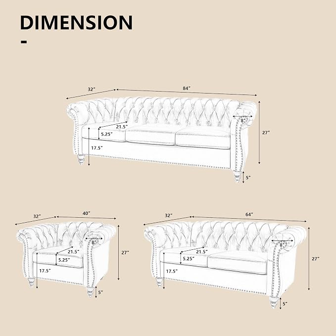 QHITTY 2 Piece Living Room Set, Sectional Chesterfield Sofa Chair Contemporary - Image 2