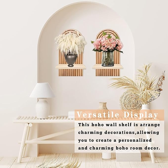 LIYAOLI Boho Wall Shelf Set of 2-15 x 8.6 Inch Arched Wooden Hanging Shelves - Image 6