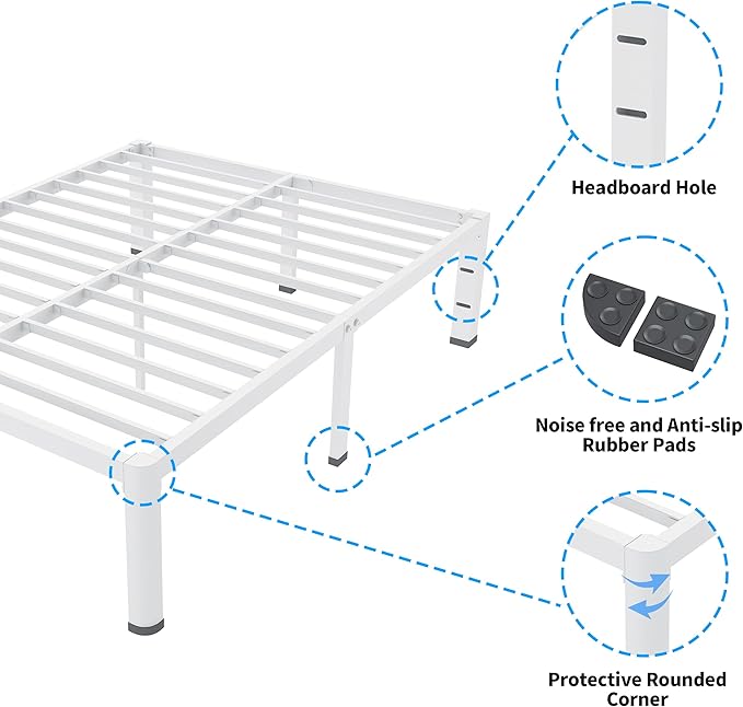 ROIL 14 Inch White Queen Bed Frame - Image 5