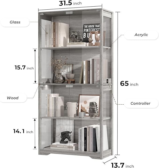 BROTTAR Display Cabinet with Glass Doors, 4-Tier Curio Cabinet with 3 Color - Image 2