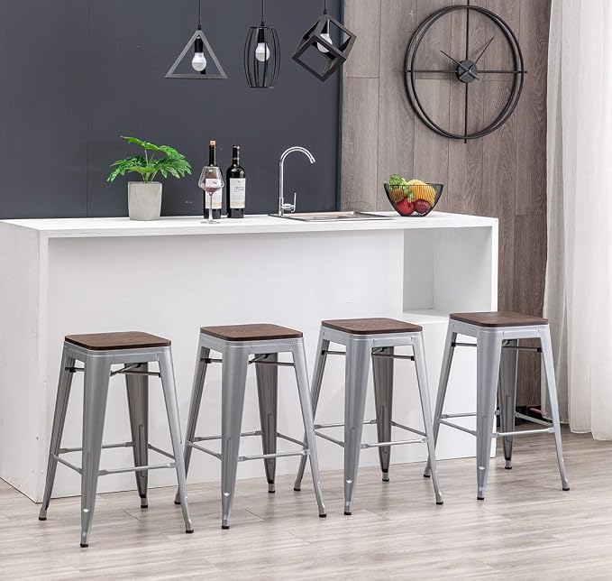 HAOBO Home 24" Backless Metal Counter Stool Height Bar Stools Barstools - Image 8