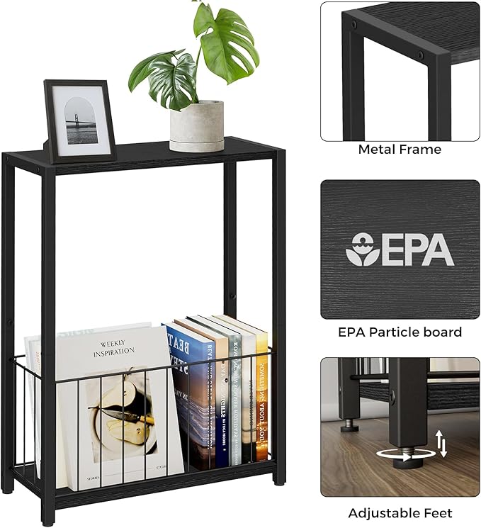 Homleke Narrow Side Table with Magazine Holder, Skinny End Table Perfect - Image 5