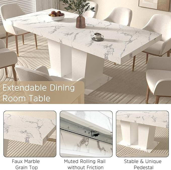 Henf 7 Pieces Faux Marble Dining Table Set - Image 4