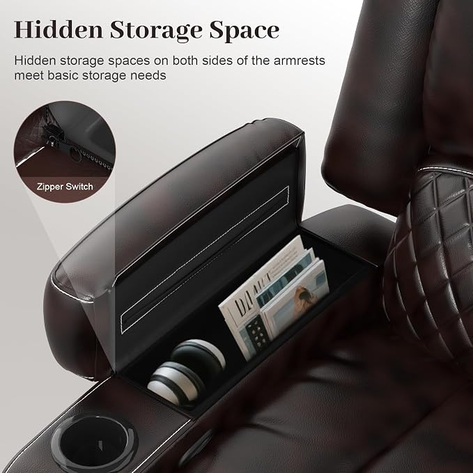 Yolsali Manual Reclining Sectional Sofa Set, 5 Seats 1+1+3 Leather Reclining - Image 9