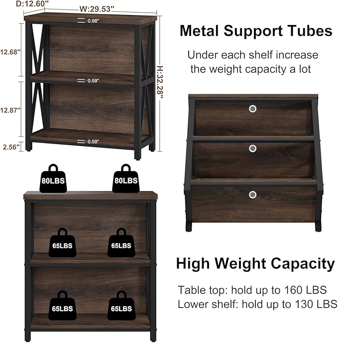FATORRI Small Bookshelf, Rustic Book Shelf - Image 2