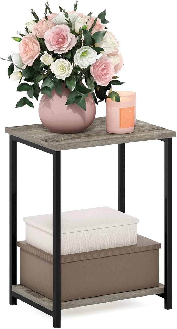 Furinno Simplistic Metal Frame End Table, French Oak by Furinno-FitsYourSpaceFitsYourBudget