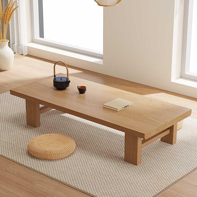 Japanese Solid Wood Low Coffee Table, Extra Thick Tatami Tables by YITAYMLI