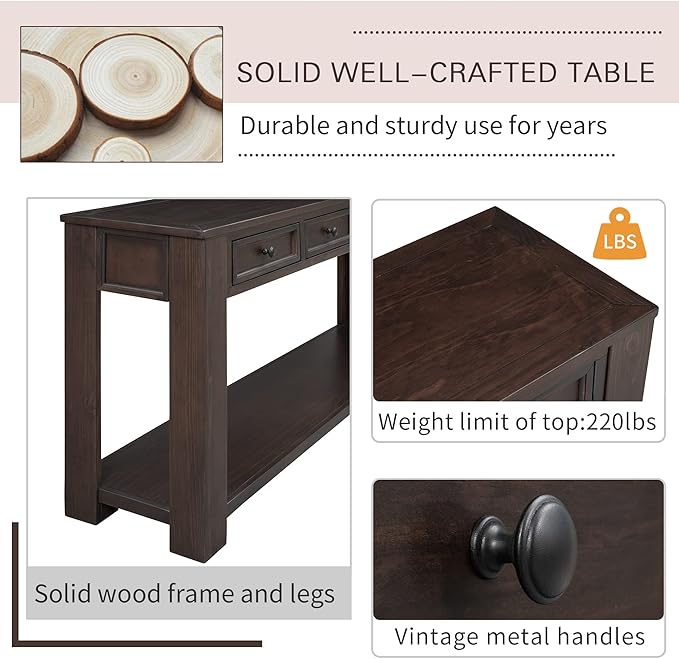 LKTART 63" Solid Wood Console Table Sofa Table - Image 6