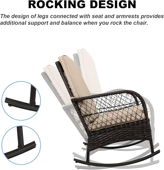 LEVELEVE 3 pcs Rocking Bistro Set Conversation Chairs PE Wicker Outdoor Rocking - Image 5