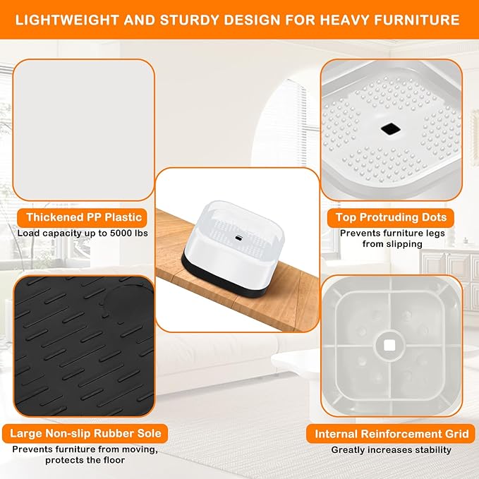 shouwuhho 8 Pack Furniture Risers Adjustable Bed Risers Heavy Duty Lifts Height - Image 5