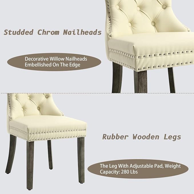 KCC Faux Leather Dining Chairs Set of 4, Upholstered High-end Tufted Dining - Image 6