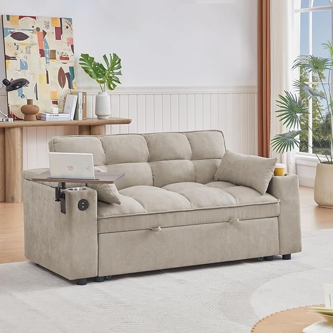 oaaktu Large Size Convertible Sleeper Sofa Bed, Polka dot Velvet Pull Out Futon - Image 3