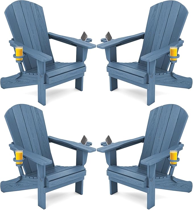SERWALL Folding Adirondack Chair, HDPE Adirondack Chairs Set of 4, Plastic by SERWALL