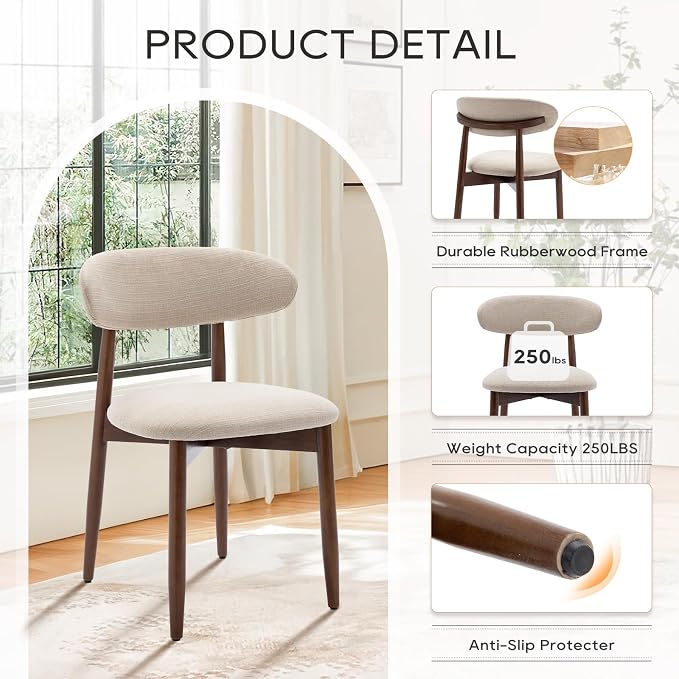 COLAMY Wooden Dining Chairs Set of 4, Modern Fabric Upholstered Kitchen Side - Image 6
