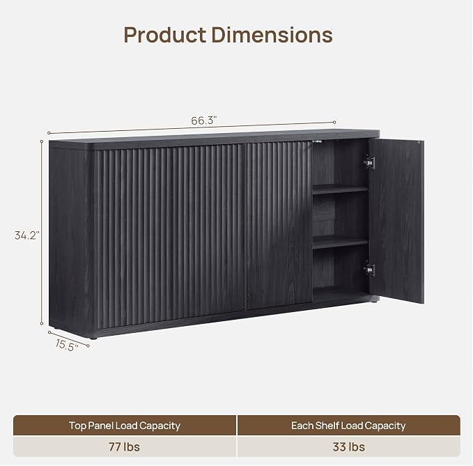 SICOTAS Buffet Cabinet with Storage Accent Sideboard with 8 Doors 132.6" Fluted - Image 3