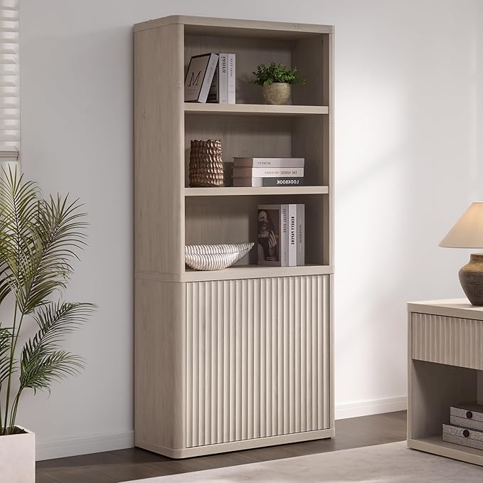 SICOTAS Book Shelf with Doors 71" Tall 6 Tier Bookshelf with Adjustable Shelves by SICOTAS