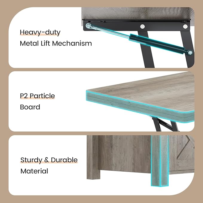 SEDETA Lift Top Coffee Table, 4 in 1 Multi-Function Convertible Coffee Tables - Image 6