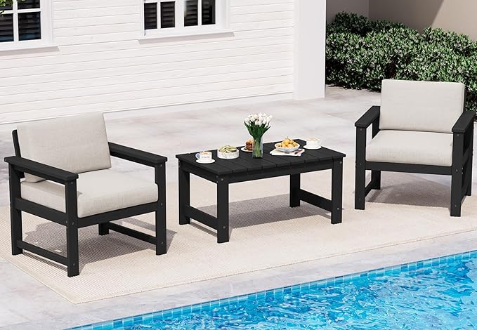 SERWALL 3 Pieces HDPE Outdoor Sofa Bistro Set by SERWALL