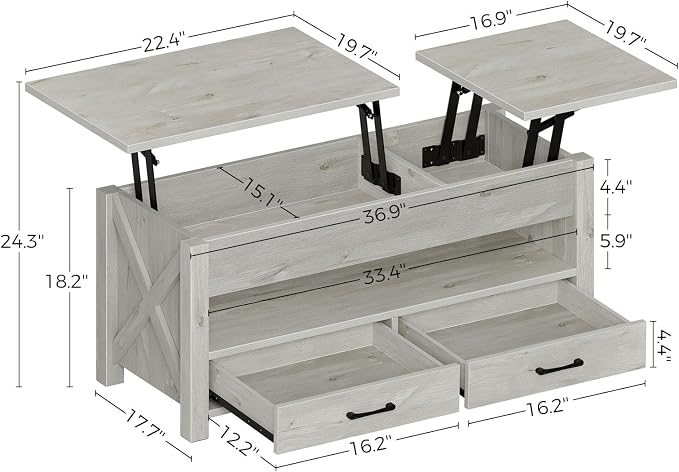 Seventable Coffee Table, 39.3" Lift Top Coffee Table - Image 3