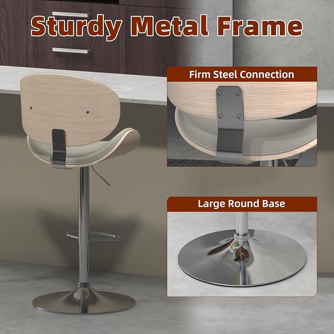 civama Bar Stools Set of 6 for Kitchen Counter, Adjustable Bar Height Chairs - Image 6