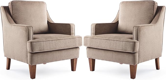 VINGLI Brown Accent Chairs Set of 2, Mid Century Modern Chairs, Upholstered by VINGLI