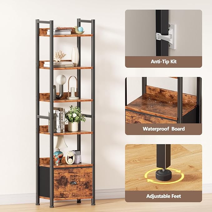 Furologee Book Shelf Set of 2, 6 Tier Tall Shelf - Image 4
