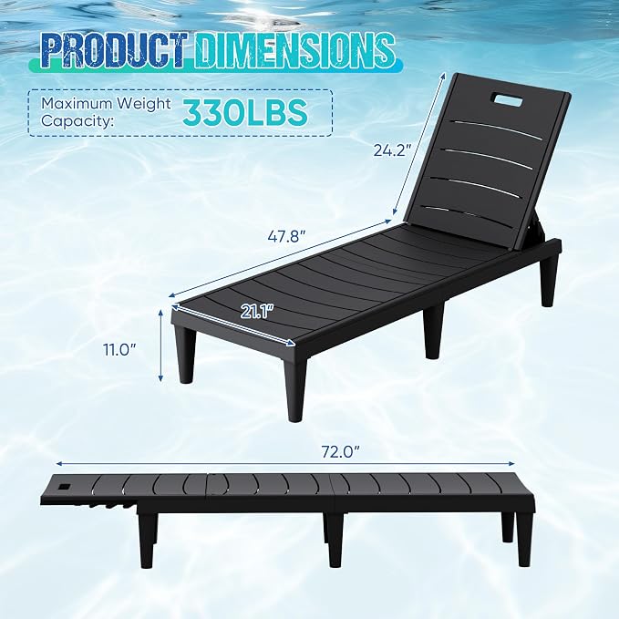 Greesum Outdoor Chaise Lounge Chair Set of 4, Waterproof 5-Position Adjustable - Image 3