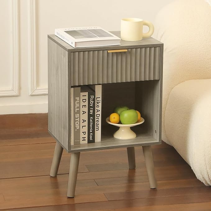Fultyle Mid Century Modern Nightstand, Wood Bedside Table by Fultyle