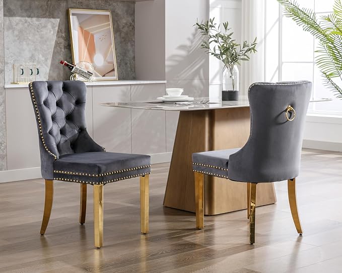 KCC Velvet Dining Chairs Set of 2, Upholstered High-end Tufted Dining Chair - Image 10