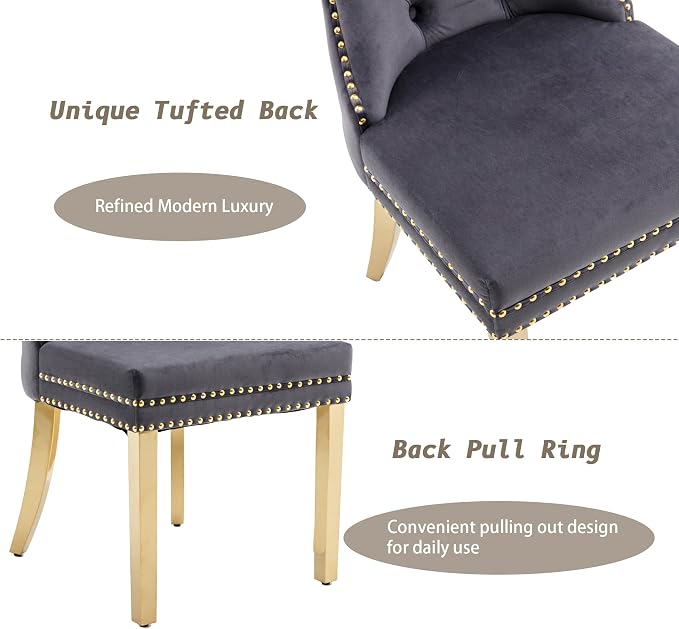 KCC Velvet Dining Chairs Set of 4, Upholstered High-end Tufted Dining Chair - Image 6
