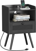 SUPERJARE Nightstand with Charging Station, Bedside Table with Texilene Surface by SUPERJARE